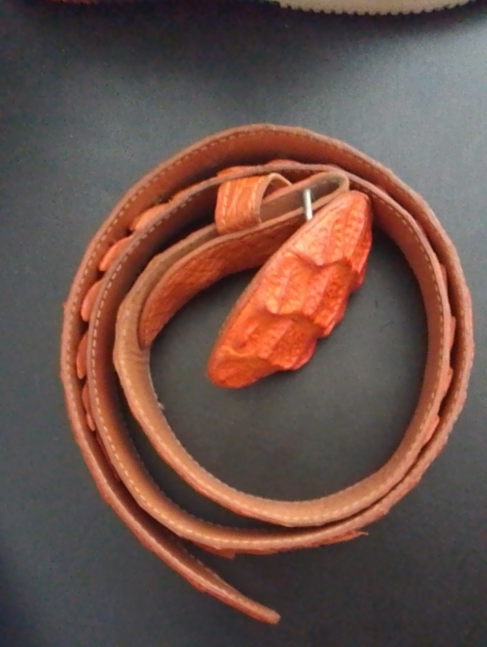 Orange Croc-Embossed Leather Belt 47" Long